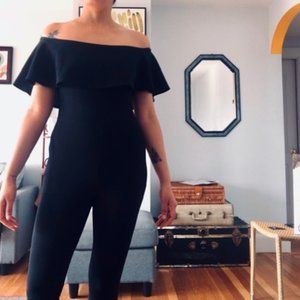 Ruffled Off Shoulder Jumpsuit (Black)